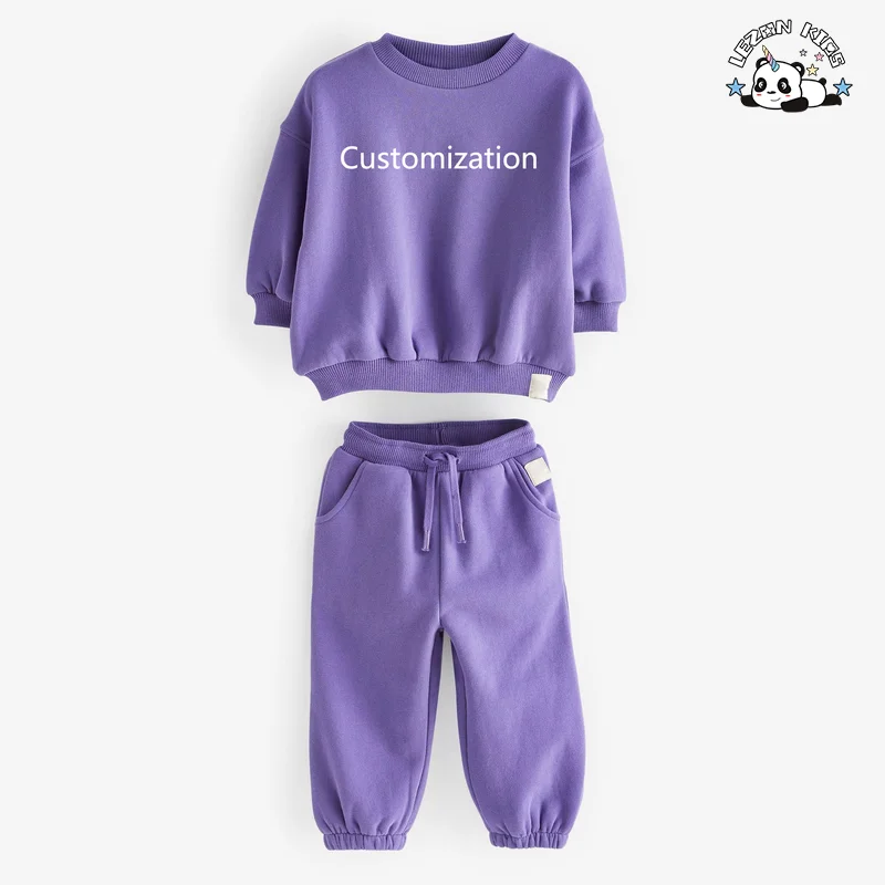 LEZONKIDS - Customizable Trendy Crewneck Sweatshirt 2 Piece Set Patchwork Casual Wear Girls Boutique Clothing Sets